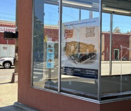 Sign on corner building